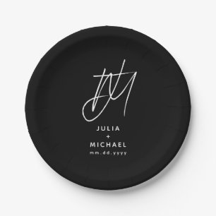 Plato De Papel Placa de papel Boda blanco y negro personalizada