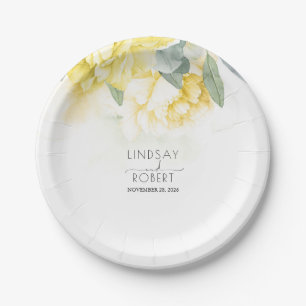 Plato De Papel Placa de papel Boda de colores florales amarillos