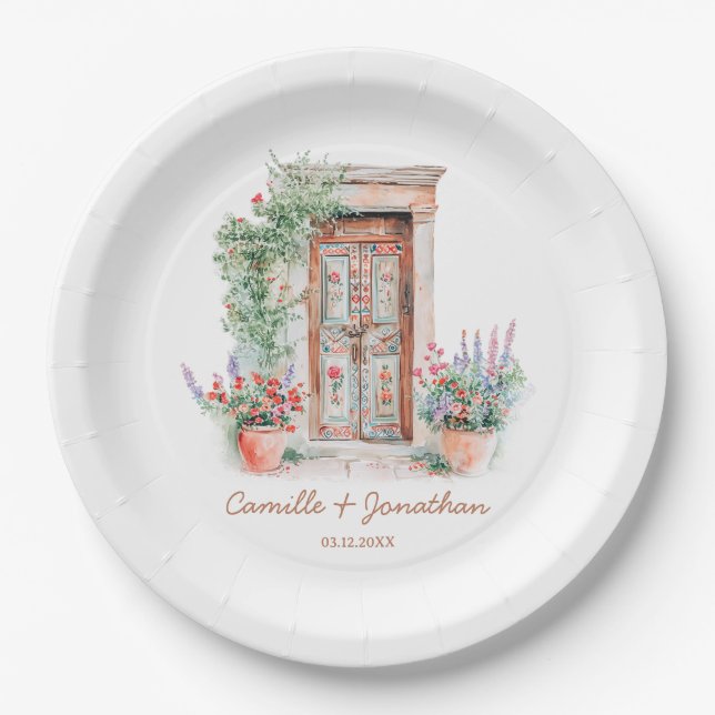 Plato De Papel Placa de papel Boda de México rústico (Anverso)