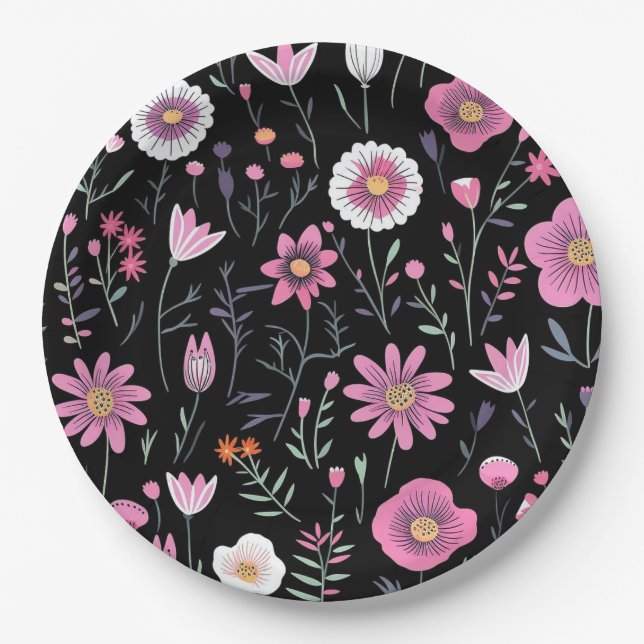 Plato De Papel Placa de papel boda/ducha de flores (Anverso)