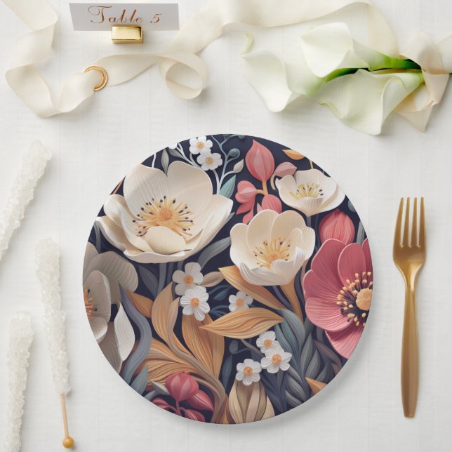 Plato De Papel Placa de papel boda/ducha de flores (Boda)