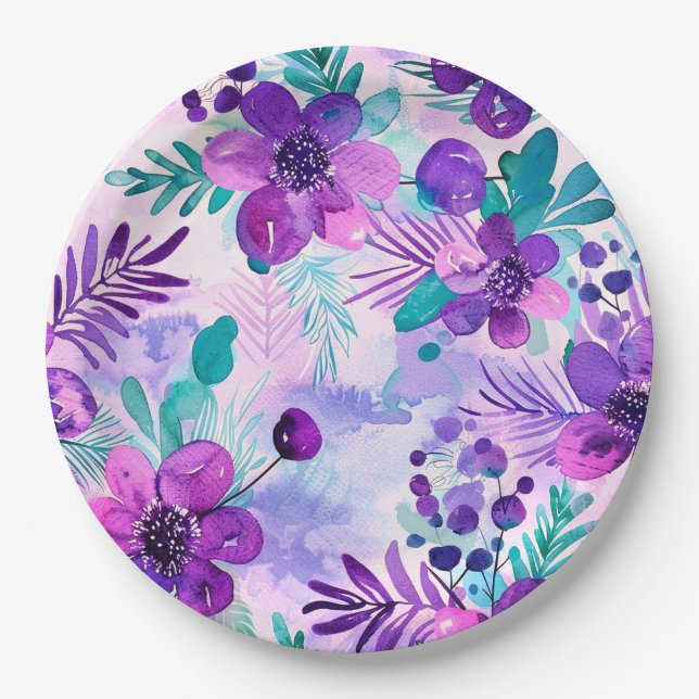 Plato De Papel Placa de papel boda/ducha de flores (Anverso)