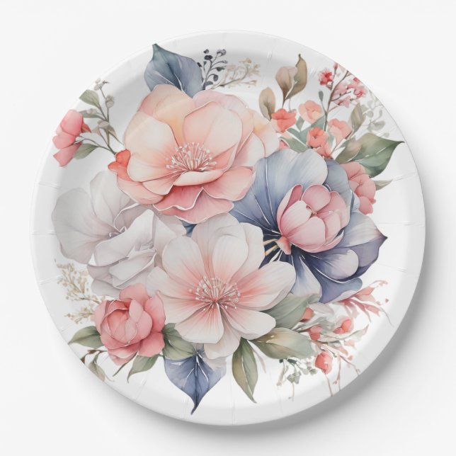 Plato De Papel Placa de papel boda/ducha de flores (Anverso)