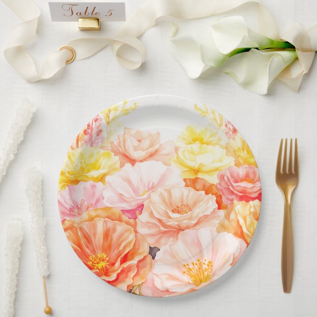 Plato De Papel Placa de papel boda/ducha de flores (Boda)