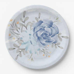 Plato De Papel Placa de papel Boda Dusty Blue Watercolor Peony