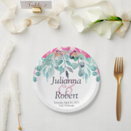 Plato De Papel Placa de papel boda floral de color de agua de pri