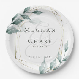 Plato De Papel Placa de papel boda | Jade verde gris botánico