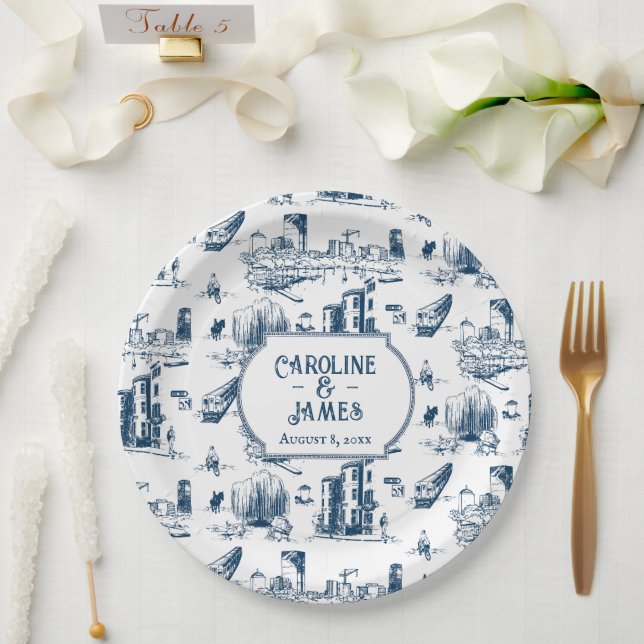 Plato De Papel Placa de papel Boda personalizada de la Marina de  (Boda)