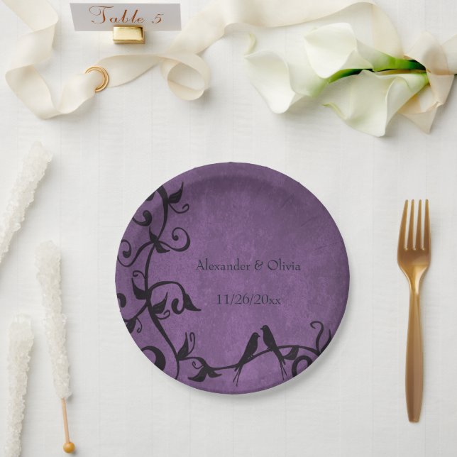 Plato De Papel Placa de papel Boda Purple Lovebirds (Boda)