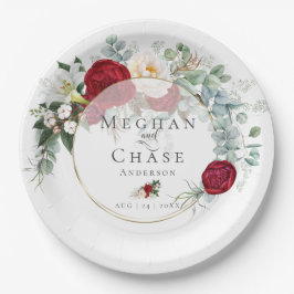 Plato De Papel Placa de papel boda | Vibrante Red Peony Bouquet