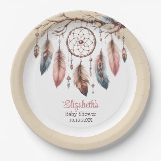 Plato De Papel Placa de papel Boho Dreamcatcher Personalizado Bab