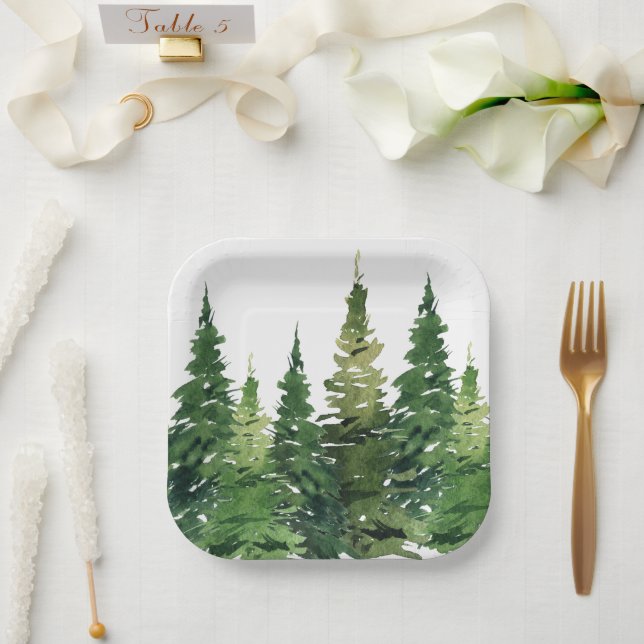 Plato De Papel Placa de papel - Bosque acuático (Boda)