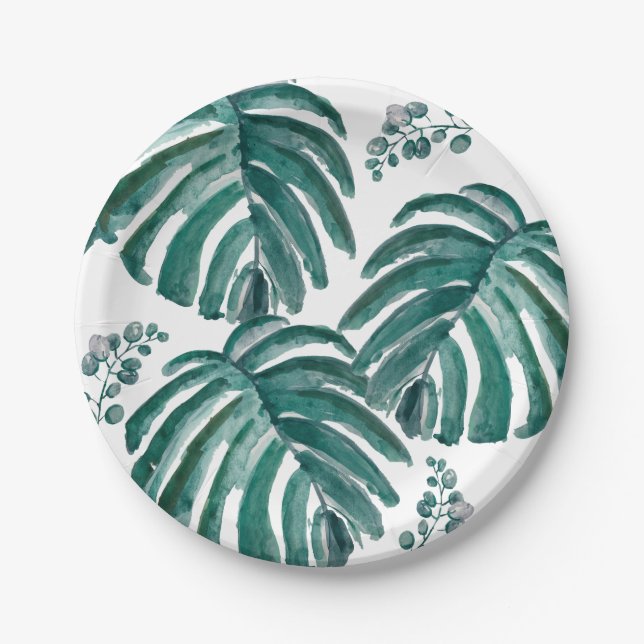 Plato De Papel Placa de papel botánico de hoja de palma verde (Anverso)