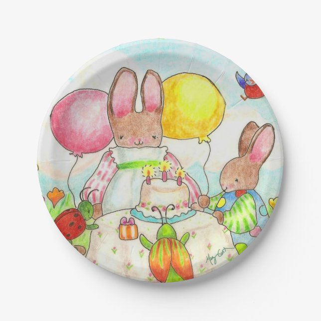 Plato De Papel Placa de papel Bunny Birthday Party (Anverso)