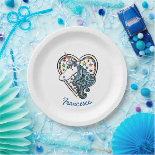 Plato De Papel Placa de papel cardíaco de unicornio