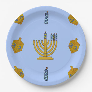 Plato De Papel Placa de papel Chanukah redonda de 9"