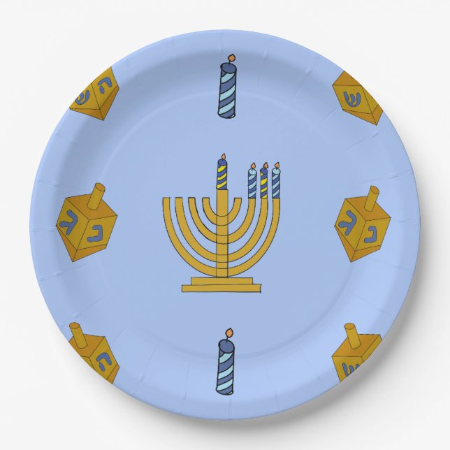 Plato De Papel Placa de papel Chanukah redonda de 9" (Anverso)