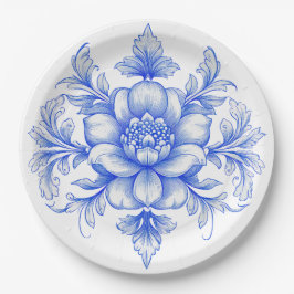 Plato De Papel Placa de papel Chinoiserie azul y blanco