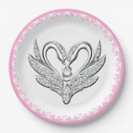 Plato De Papel Placa de papel cisne de cinta rosa plateado