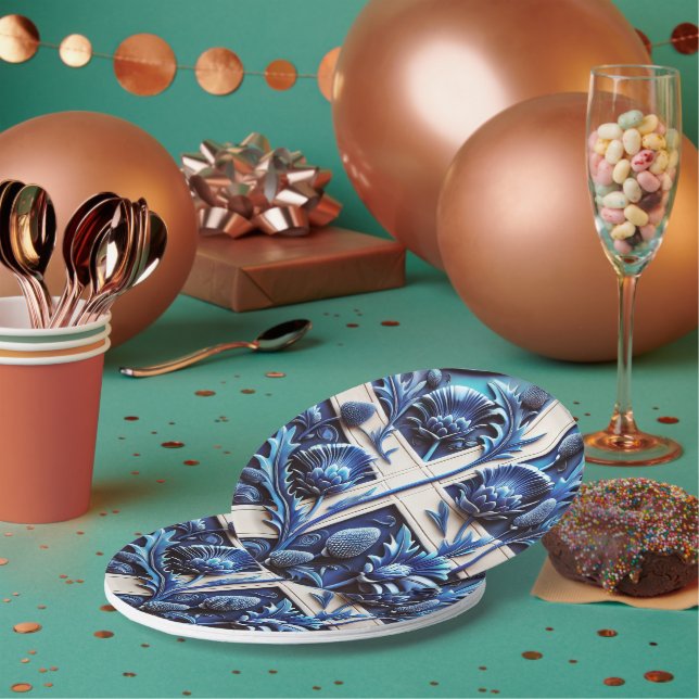 Plato De Papel Placa de papel con diseño de listones escoceses (Multi)