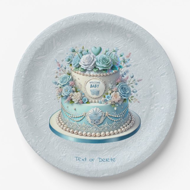 Plato De Papel Placa de papel con flores de pastel azul (Anverso)