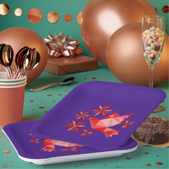 PLATO DE PAPEL PLACA DE PAPEL CON HERMOSO ARTE DE AVES Y FLORES (Multi)