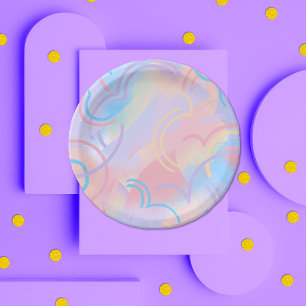 Plato De Papel Placa de papel con manchas de arco iris