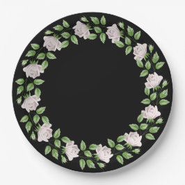 Plato De Papel Placa de papel con marco de rosa blanca