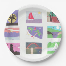 Plato De Papel Placa de papel con playa y otras escenas al aire l