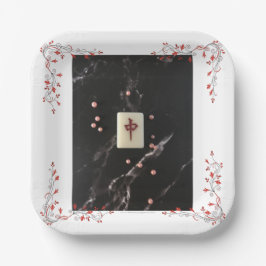 Plato De Papel Placa de papel con temática Mahjong con el Dragón 