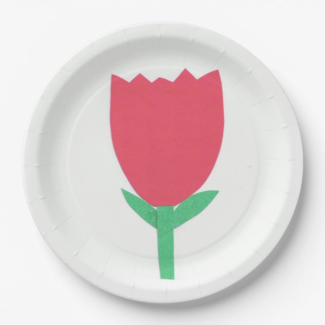 Plato De Papel Placa de papel con un diseño rojo del tulipán (Anverso)