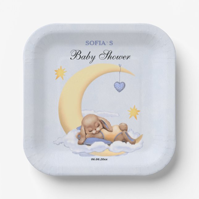 Plato De Papel Placa de papel con un lindo conejito de peluche. (Anverso)