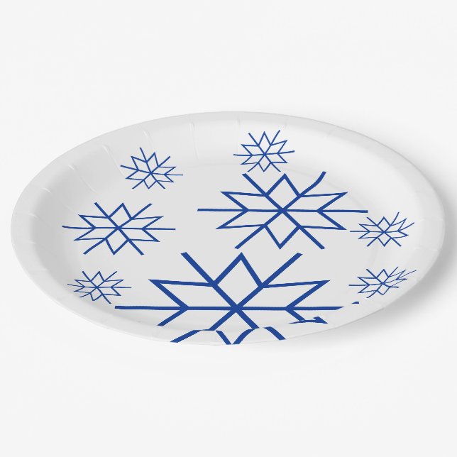 Plato De Papel Placa de papel - Copos de nieve azules (Angular)