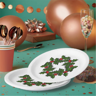 Plato De Papel Placa de papel: correa de hojas y bayas holly