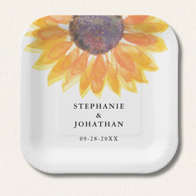Plato De Papel Placa de papel cuadrada de Boda de girasol rústico (Subido por el creador)