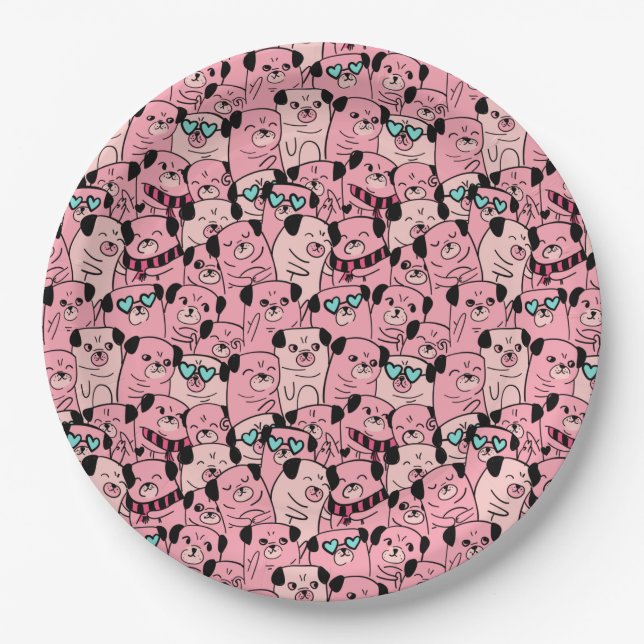 Plato De Papel Placa de papel Cute Pugs (Anverso)