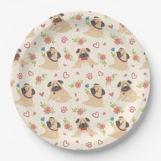 Plato De Papel Placa de papel Cute Pugs (Anverso)