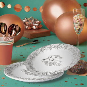 Plato De Papel Placa de papel de 25 años de plata floreciente