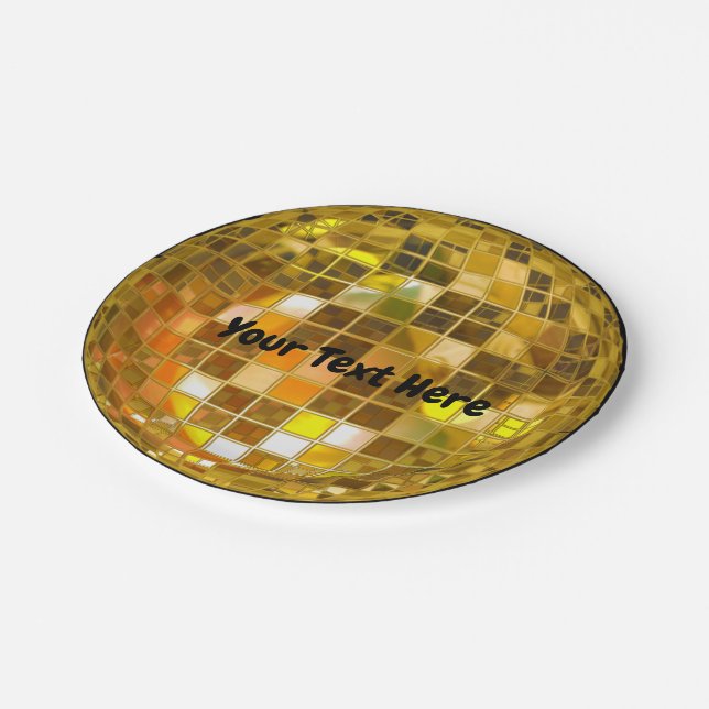 Plato De Papel Placa de papel de 70's Gold Disco Ball de 7'" (Angular)