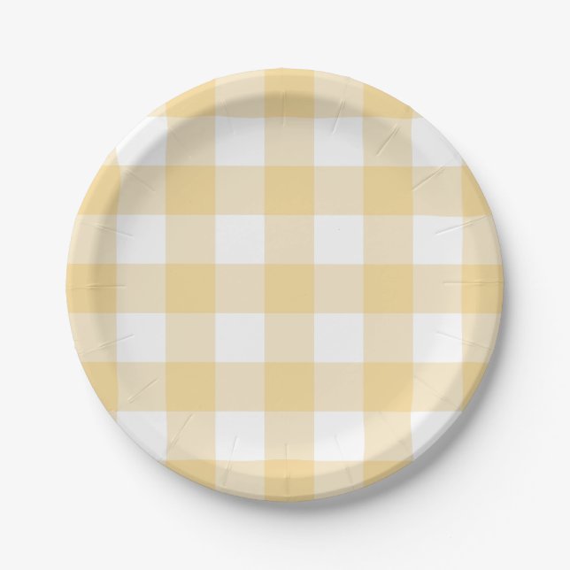 Plato De Papel Placa de papel de 7" en la butaca gingham amarilla (Anverso)