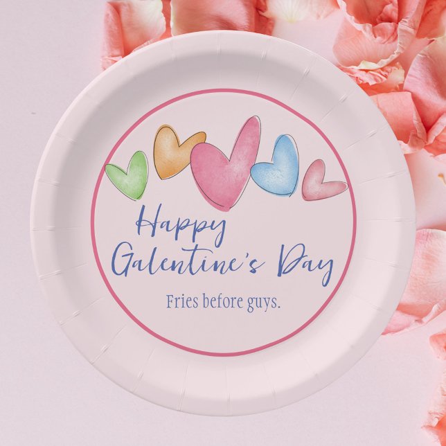 Plato De Papel Placa de papel de acuarela en el día de Galentine (Subido por el creador)