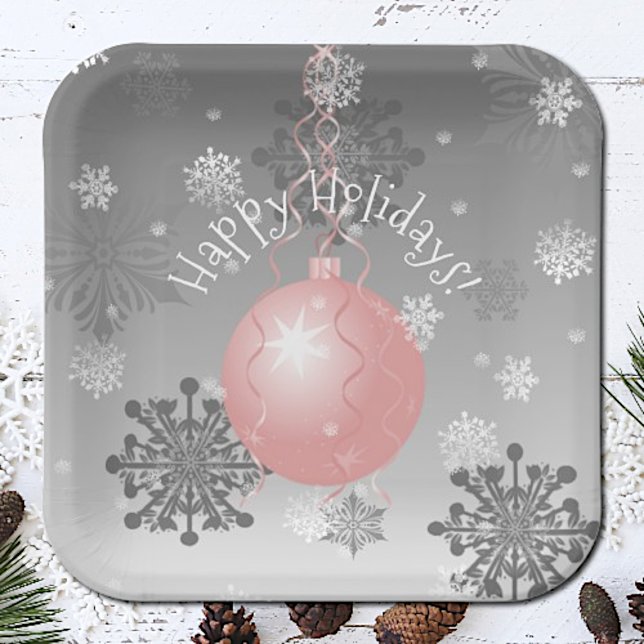 Plato De Papel Placa de papel de adorno de Navidad rosa brillante (Pink Fancy Christmas Ornament Paper Plates)