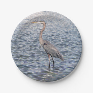 Plato De Papel Placa de papel de agua de la garza azul
