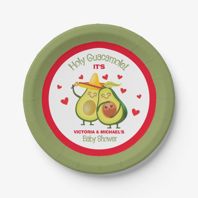 Plato De Papel Placa de papel de aguacamol aguacate Baby Shower (Anverso)
