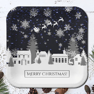 Plato De Papel Placa de papel de aldea para navidades