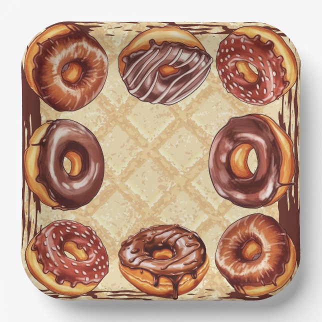 Plato De Papel Placa de papel de amante del chocolate, donut de c (Anverso)