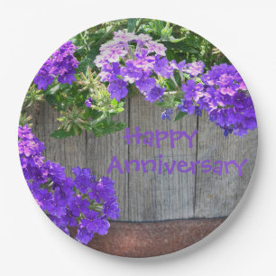 Plato De Papel Placa de papel de aniversario floral y rústico