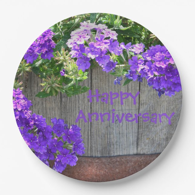 Plato De Papel Placa de papel de aniversario floral y rústico (Anverso)