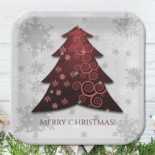 Plato De Papel Placa de papel de árbol de Navidad rojo festivo
