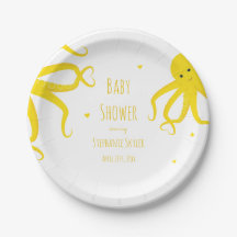 Placa de papel de Baby Shower amarilla de pulpo su